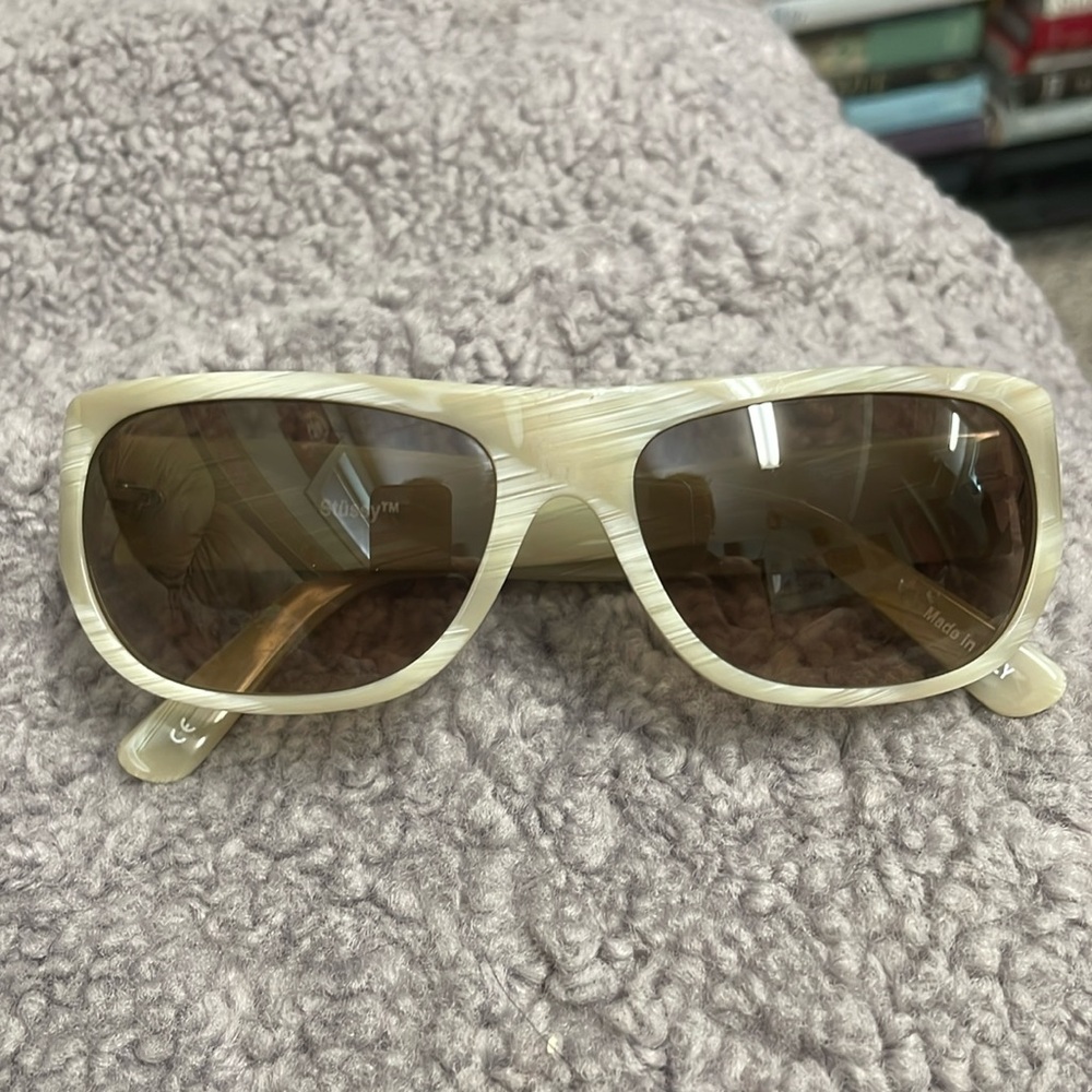 Stussy fats shell sunglasses with pearlescent swirl pattern